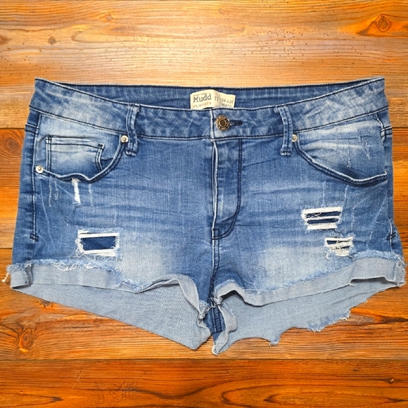 Pants - MUDD Blue Distressed Women Shorts JUNIORS 17 Low-rise Shortie